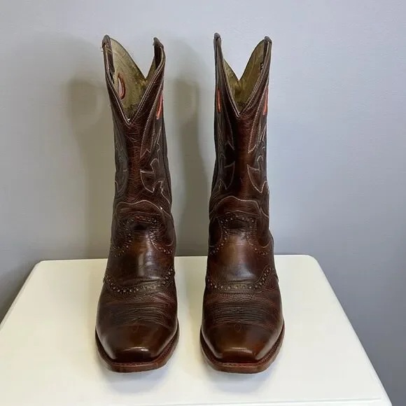 DOUBLE H Boots Mens 10.5 D Brown Leather Square Toe Cowboy  display picture 3